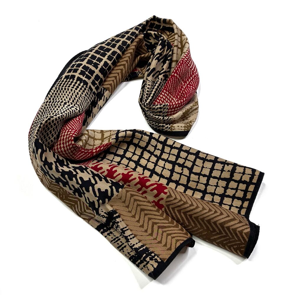 Talbots Vintage 100% Silk Houndstooth Patchwork Scarf 58” x 11”